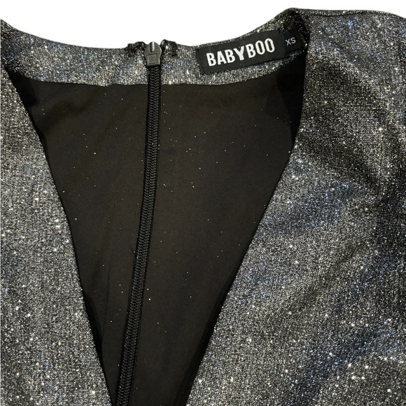 Babyboo Estelle Black Sparkly Mini Dress Long Bishop Sleeves Size Extra Small - Picture 9 of 11